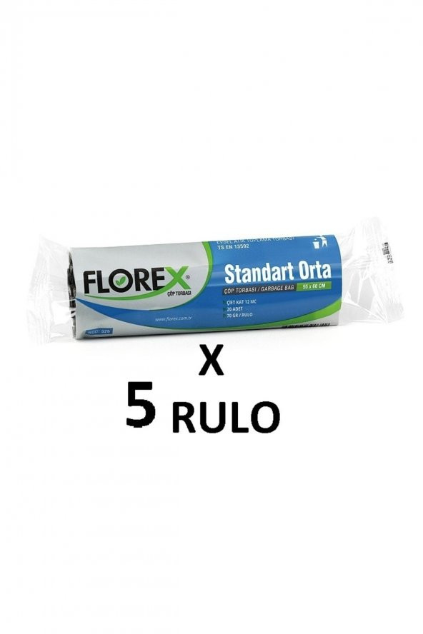 Florex Standart Orta Boy Siyah Çöp Poşeti 5 Rulo 20x5 100 Adet
