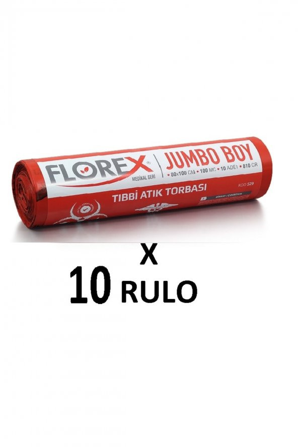 Florex Tıbbi Atık Baskılı Jumbo Boy ( 80x110 Cm ) Çöp Poşeti 10 Rulo 100 adet