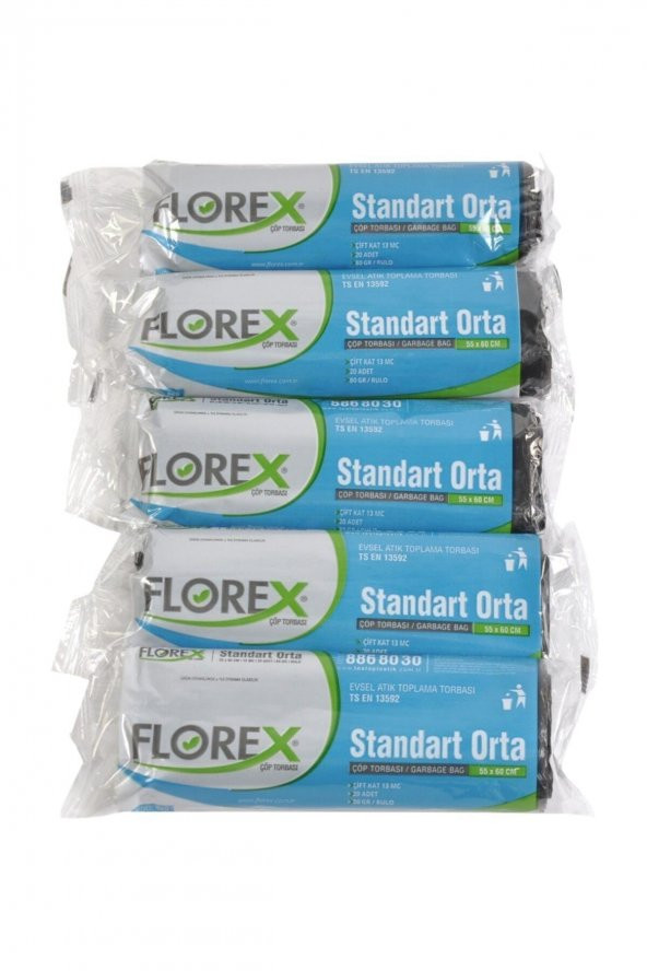 Florex Standart Orta Çöp Torbası Siyah 55 X 60 Cm 5 Rulo