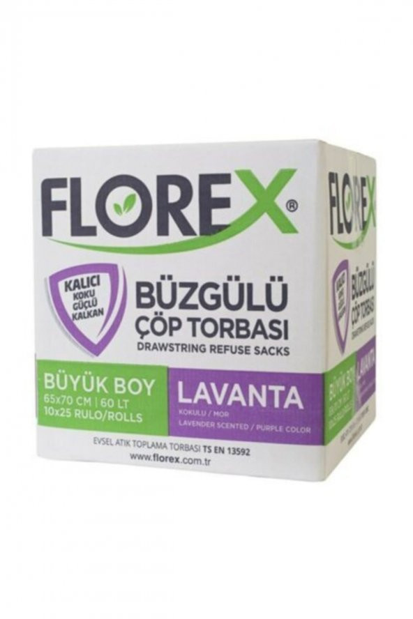 Florex  Lavanta Kokulu Büzgülü Büyük Boy Çöp Poşeti 130 Gr 1 Koli (250 Adet)