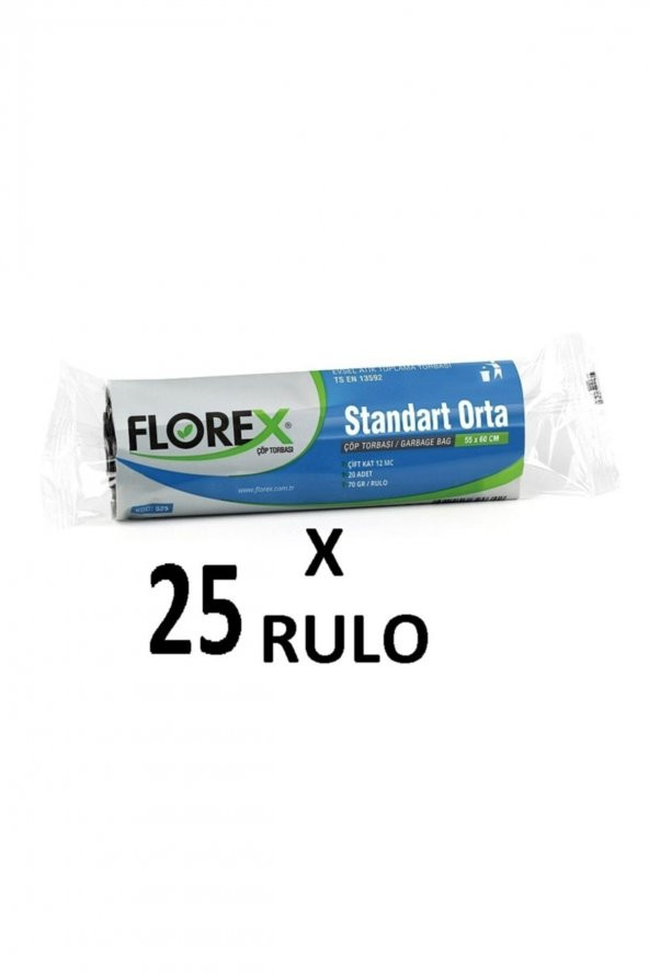 Florex Standart Orta Boy ( 55x60 Cm ) Siyah Çöp Poşeti 25 Rulo 20x25  500 Adet