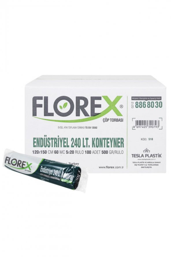 Florex  Endüstriyel 240lt Konteyner Siyah Çöp Poşedi