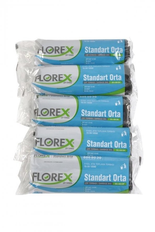 Florex  Standart Orta Siyah Çöp Poşeti 55X60 Cm 5 Rulo