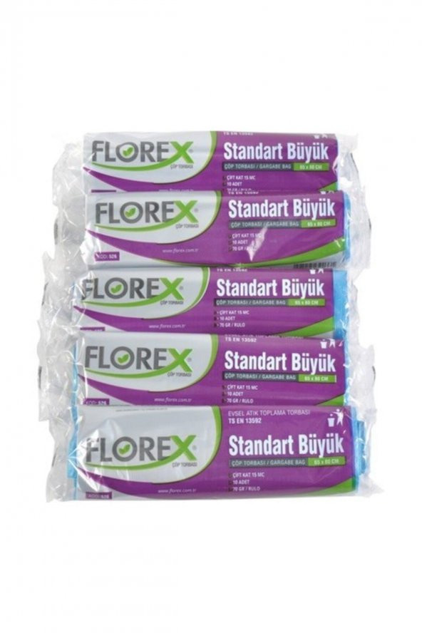 Florex  Standart Büyük Çöp Torbası Mavi 65 X 80 Cm 5 Rulo