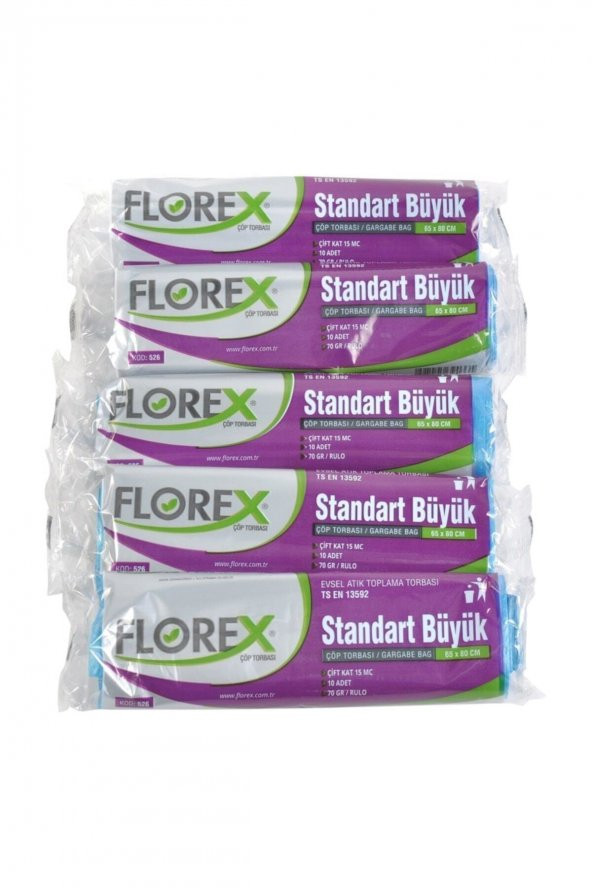 Florex Standart Büyük Mavi Çöp Poşeti 65 X 80 Cm 5rulo