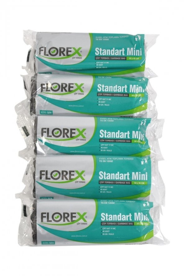 Florex  Standart Mini Şeffaf Çöp Torbası 44x45 Cm 5 Rulo