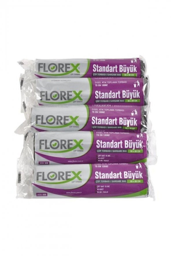 Florex Çöp Poşeti Büyük Boy 65x80 Mavi 5 Rulo 5x10 Toplam 50 Adet