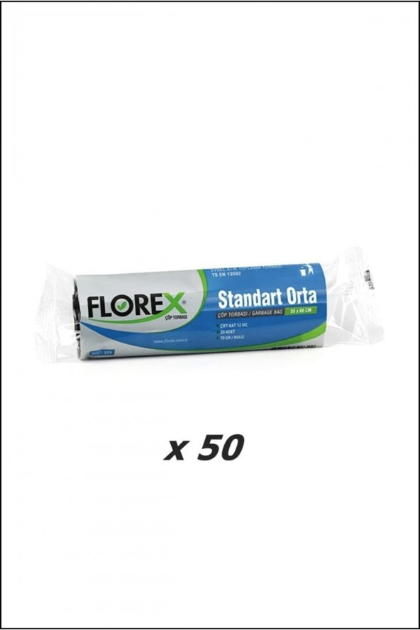 Florex  Standart Orta Boy Çöp Poşeti - 50 Rulo (siyah-mavi Renk)