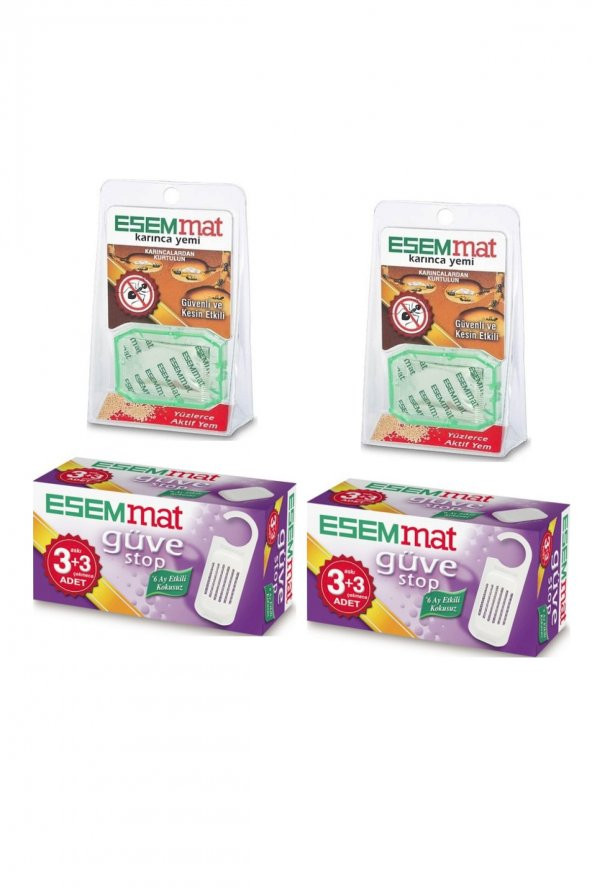 Esemmat  Güve Kovucu (3 Askı + 3 Çekmece ) - Kokusuz , 6 Ay Boyunca Etkili X2 Adet+ Karınca Yemi X2 Adet - 1