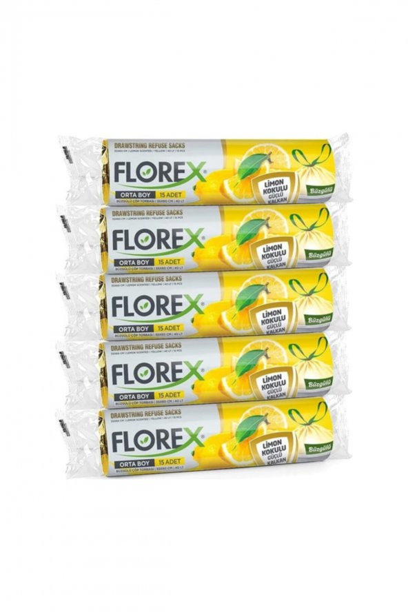 Florex  Büzgülü Limon Kokulu Orta Boy Çöp Poşeti 55x60 Cm 25 Rulo