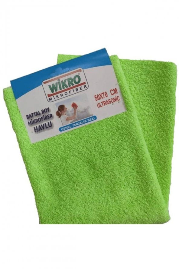 WİKRO Battal Boy Overloklu Yeşi lMikrofiber Havlu 50x70 cm