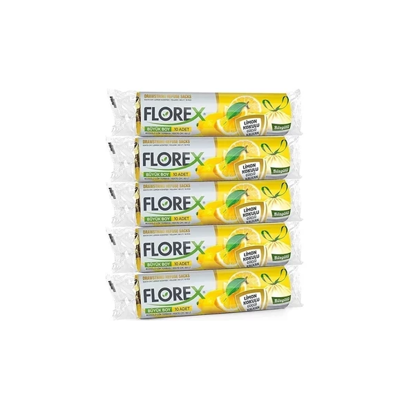 Florex  Büzgülü Limon Kokulu Orta Boy Çöp Poşeti 55x60 Cm 25 Rulo