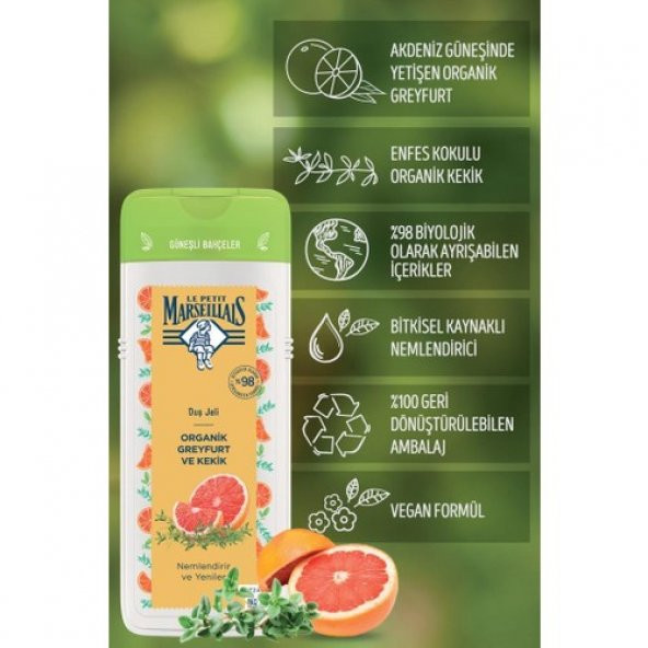 Le Petit Marseillais Organik Greyfurt ve Kekik Duş Jeli 400 ml - 3