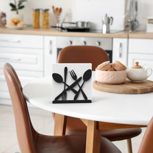 ÇATAL KAŞIK BIÇAK TEMALI PEÇETELİK SİYAH - 4