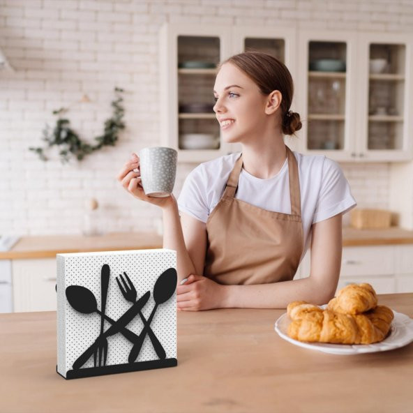 ÇATAL KAŞIK BIÇAK TEMALI PEÇETELİK SİYAH - 5