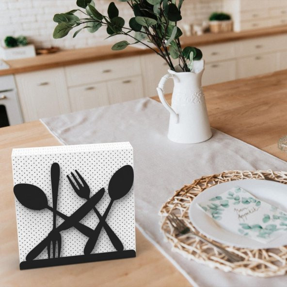 ÇATAL KAŞIK BIÇAK TEMALI PEÇETELİK SİYAH - 7