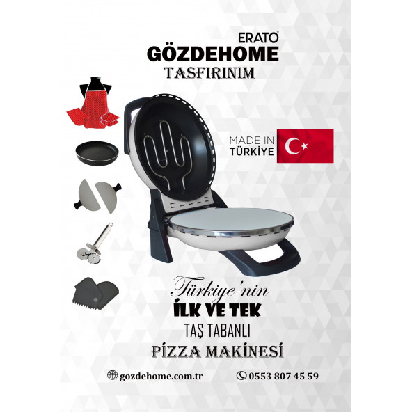 Erato Taşfırınım Doğal Taş Tabanlı Pizza Makinesi Taş Fırın Seti Hediyeli - BEYAZ - 3