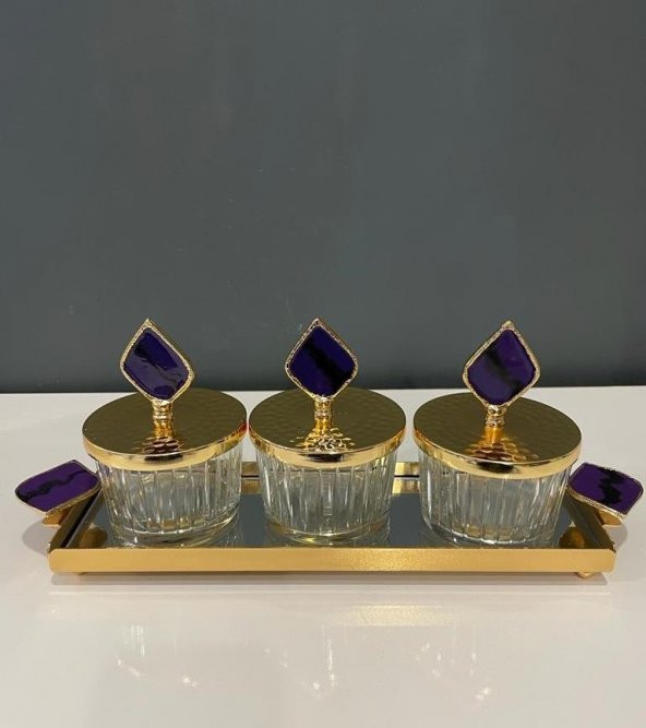 Selim Dekor Aris 3 lü Şekerlik Mor ürün görseli