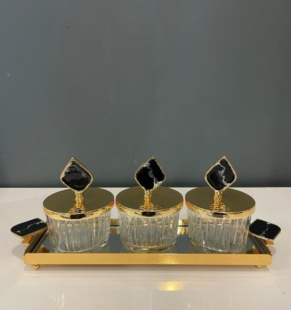 Selim Dekor Aris 3 lü Şekerlik Siyah ürün görseli