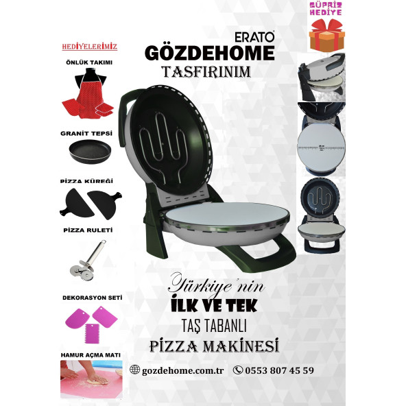 Gri Erato Taşfırınım Doğal Taş Tabanlı Pizza Makinesi Taş Fırın Seti Hediyeli