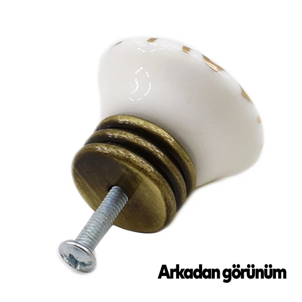 Carvent Lüks Porselen Düğme Beyaz Eskitme Antik Sarı Mobilya Mutfak Dolap Kulpu Kulbu Kulpları - 6