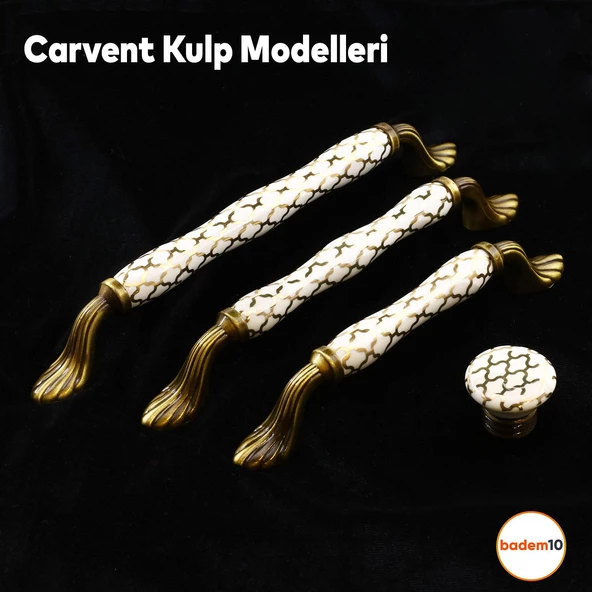 Carvent Lüks Porselen Düğme Beyaz Eskitme Antik Sarı Mobilya Mutfak Dolap Kulpu Kulbu Kulpları - 3