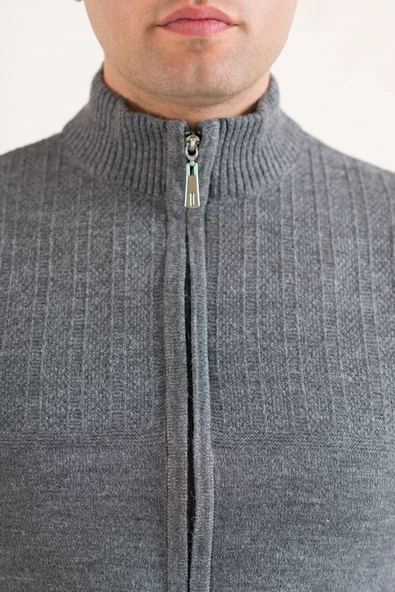 REGULAR FİT DİK YAKA FERMUARLI YAN CEPLİ ERKEK TRİKO HIRKA - 8