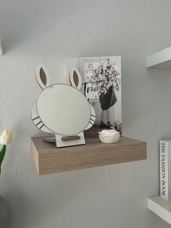 Masaüstü Beyaz Renk Hediyelik Dekoratif Makyaj Aynasi,Tavşan Kulaklı,Sevimli Ayna, Çocuk ve Genç Ayna, Dekoratif Ayna,Mini Ayna