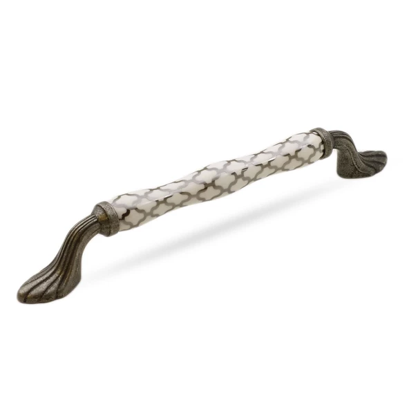 Carvent Lüks Porselen (128 mm-12.8 cm) Beyaz Eskitme Antik Gümüş Mobilya Mutfak Dolap Kulpu Kulbu - Resim 8