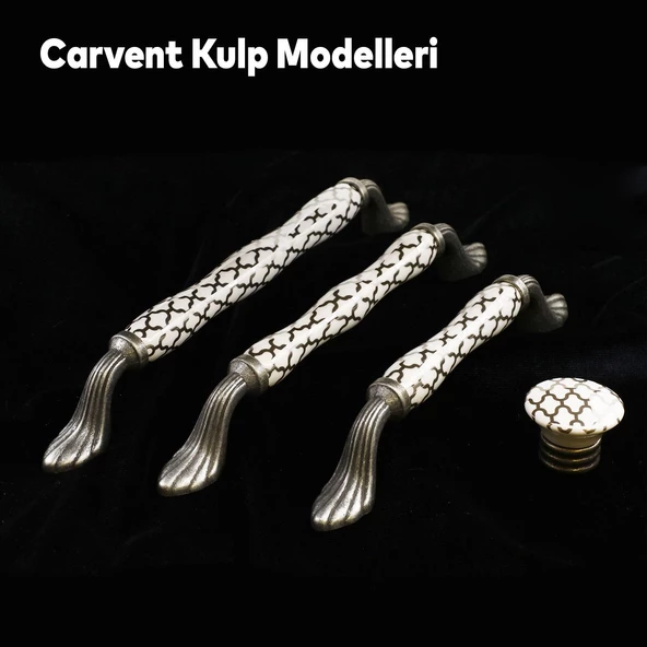 Carvent Lüks Porselen (128 mm-12.8 cm) Beyaz Eskitme Antik Gümüş Mobilya Mutfak Dolap Kulpu Kulbu - Resim 4