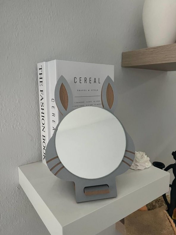 Masaüstü Gri Renk Hediyelik Dekoratif Makyaj Aynasi,Tavşan Kulaklı,Sevimli Ayna, Çocuk ve Genç Ayna, Dekoratif Ayna,Mini Ayna - 3