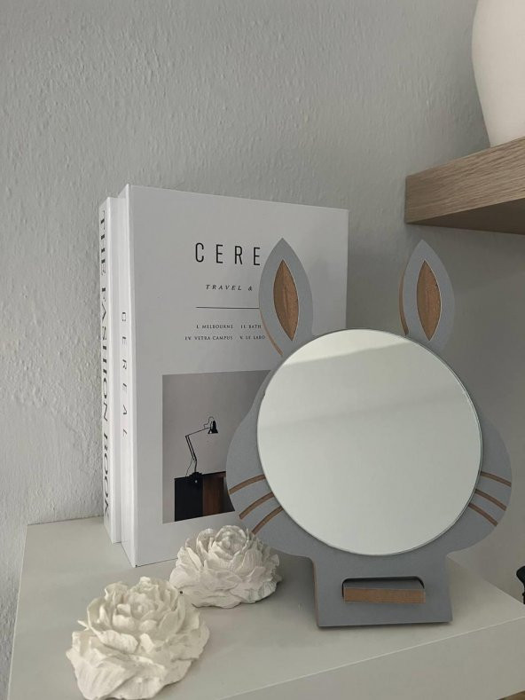 Masaüstü Gri Renk Hediyelik Dekoratif Makyaj Aynasi,Tavşan Kulaklı,Sevimli Ayna, Çocuk ve Genç Ayna, Dekoratif Ayna,Mini Ayna - 5
