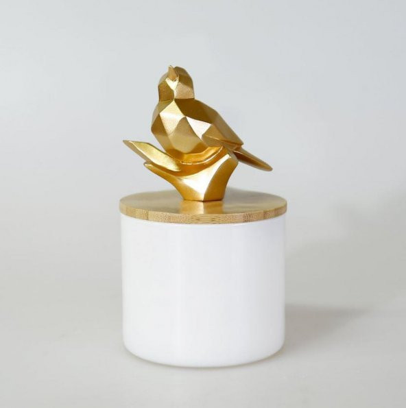 Selim Dekor Kuşlu Küçük Kavanoz Beyaz Altın ürün görseli