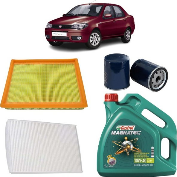 Opar Fiat Albea 3 plus Filtre Bakım Seti 1.6 16V 2002.2012 ARASI + Castrol Magnetec 10w-40 4lt 2023 ÜRETİM