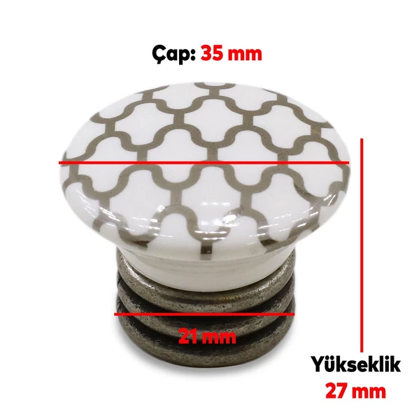 Carvent Lüks Porselen Düğme Beyaz Eskitme Antik Gümüş Mobilya Mutfak Dolap Kulpu Kulbu Kulpları - Resim 6