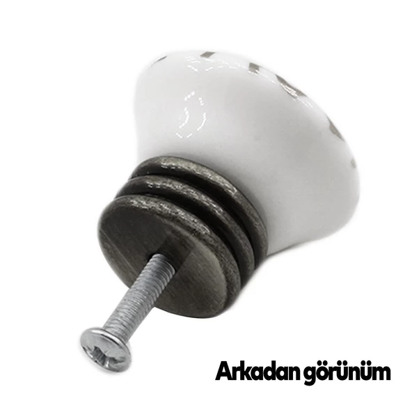Carvent Lüks Porselen Düğme Beyaz Eskitme Antik Gümüş Mobilya Mutfak Dolap Kulpu Kulbu Kulpları - Resim 7