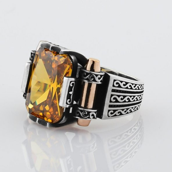 Sitrin Taşlı 925 Ayar Gümüş Erkek Yüzük - Resim 2