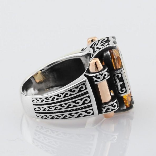 Sitrin Taşlı 925 Ayar Gümüş Erkek Yüzük - Resim 5