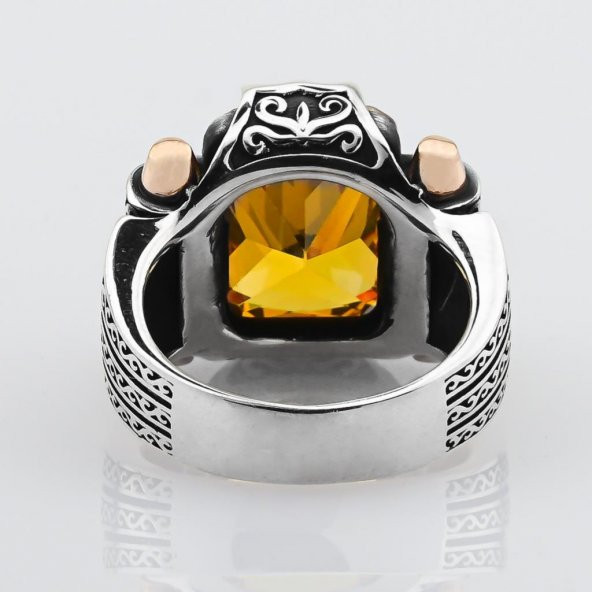 Sitrin Taşlı 925 Ayar Gümüş Erkek Yüzük - Resim 6