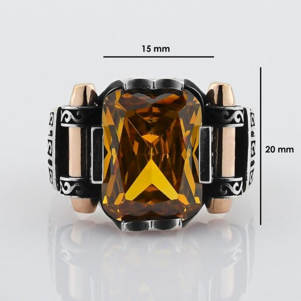 Sitrin Taşlı 925 Ayar Gümüş Erkek Yüzük - Resim 8