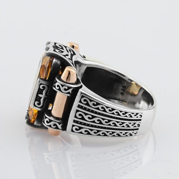 Sitrin Taşlı 925 Ayar Gümüş Erkek Yüzük - Resim 4