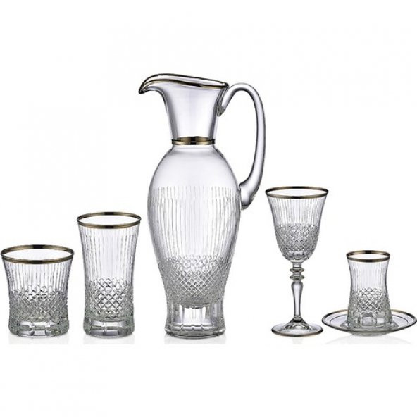 Kcd Antik Platin 31 Parça Cam Sofra Sunum Çeyiz Seti Su Bardak Takımı Kesme El Dekor - Resim 2