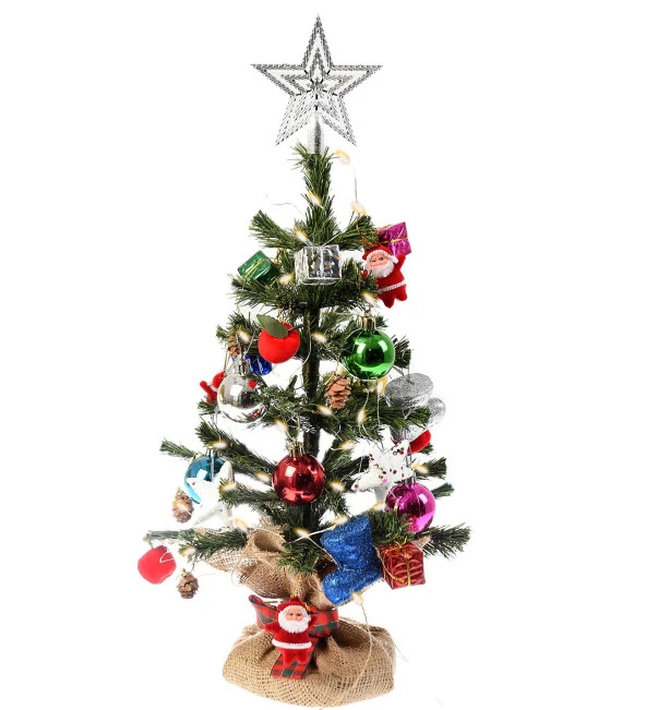 Yılbaşı Masaüstü Süslü Yeni Yıl Çam Ağacı 40 cm, Kütüklü Jütlü- 28 Parça Süs SET - Resim 6