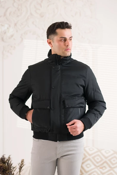 SİR DİK YAKA BELİ LASTİKLİ ASTARLI FERMUARLI ERKEK KAPİTONE SPOR MONT - 11