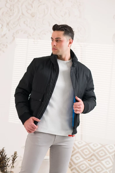 SİR DİK YAKA BELİ LASTİKLİ ASTARLI FERMUARLI ERKEK KAPİTONE SPOR MONT - 9