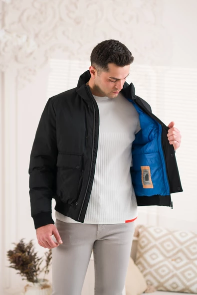 SİR DİK YAKA BELİ LASTİKLİ ASTARLI FERMUARLI ERKEK KAPİTONE SPOR MONT - 8