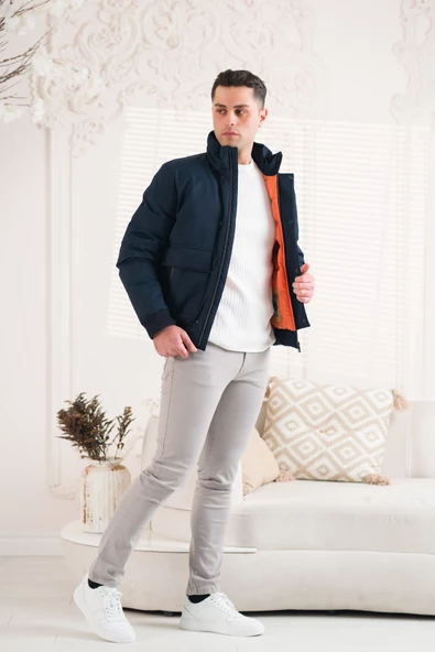 SİR DİK YAKA BELİ LASTİKLİ ASTARLI FERMUARLI ERKEK KAPİTONE SPOR MONT - 2