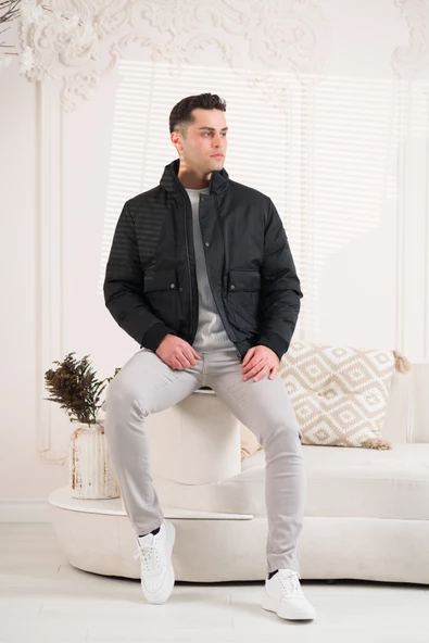 SİR DİK YAKA BELİ LASTİKLİ ASTARLI FERMUARLI ERKEK KAPİTONE SPOR MONT - 7