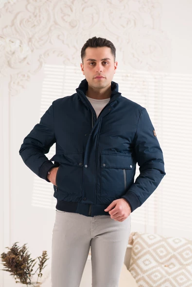 SİR DİK YAKA BELİ LASTİKLİ ASTARLI FERMUARLI ERKEK KAPİTONE SPOR MONT - 3