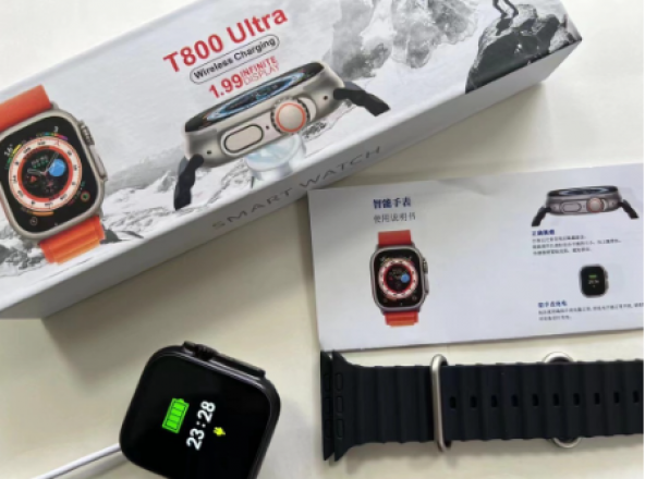 T800 Ultra Smartwatch Kablosuz Şarj IP67 Su Geçirmez  Özelliği 1.99 HD Ekran Siyah Renk Akıllı Saat - Resim 5